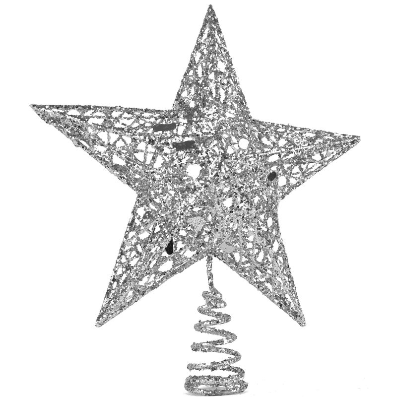 Ornativity Silver Star Tree Topper - Christmas Silver Glitter Sparkle Star Ornament Holiday Decor Top Toppers Xmas Decoration 9" - Image 4